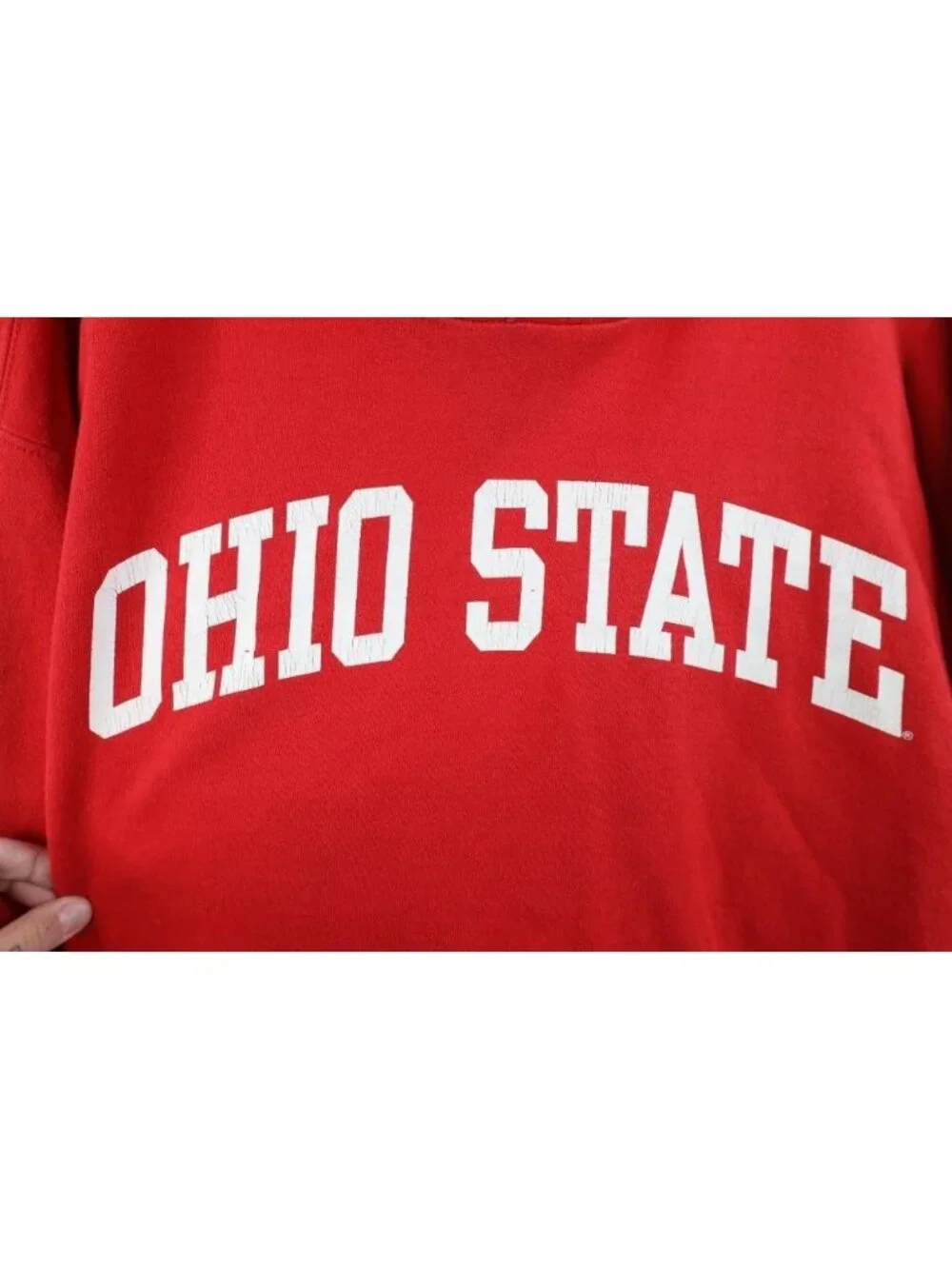 Vintage 90s Y2K Mens Large Spell Out Ohio State University Hoodie Sweatshirt Red